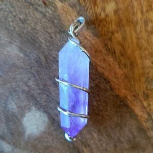Wire Wrapped Amethyst Crystal Pendant, Chakra, Natural